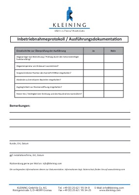Inbetriebnahmeprotokoll und Ausführungsdokumentation PDF Thumbnail Grafik